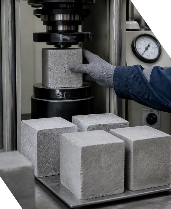 Лабораторное испытание бетонных кубиков на прочность в Курчатове